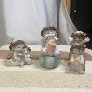 Charming Cherub Figurine Set with Colorful Accents